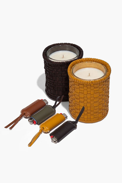 STAUD Home Rowe Woven Leather Candle Holder Espresso