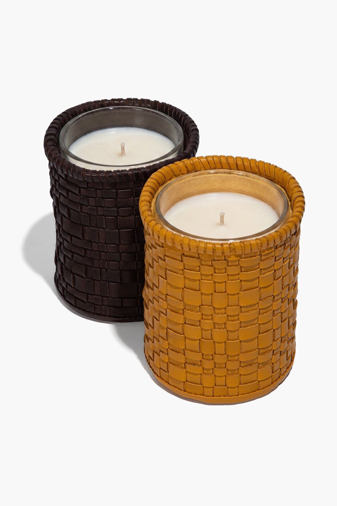 STAUD Home Rowe Woven Leather Candle Holder Espresso
