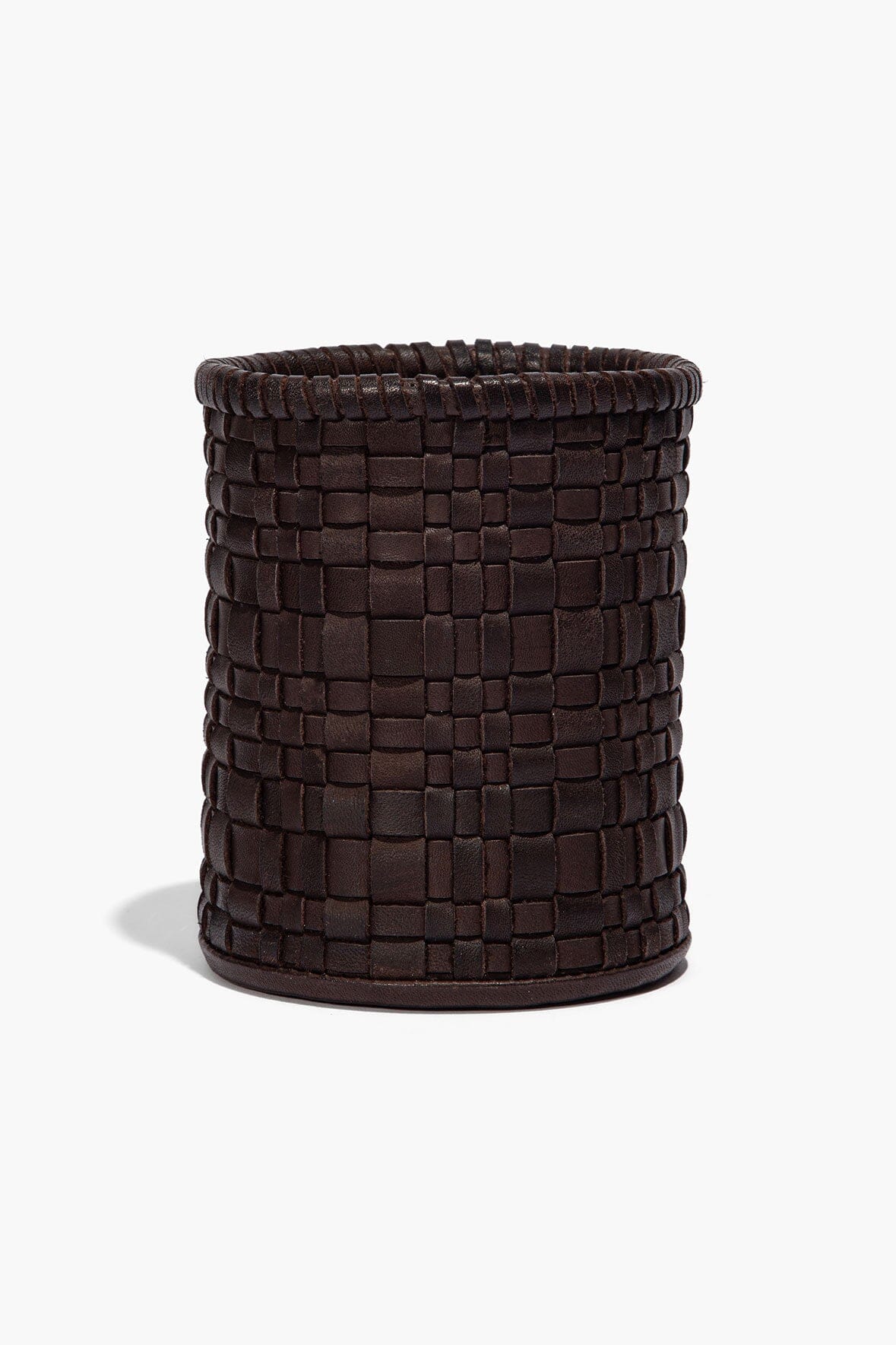 STAUD Home Rowe Woven Leather Candle Holder Espresso