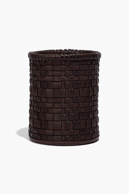 STAUD Home Rowe Woven Leather Candle Holder Espresso