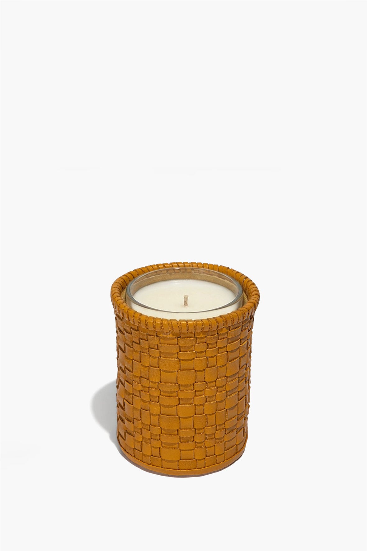 STAUD Home Rowe Woven Leather Candle Holder Goldenrod