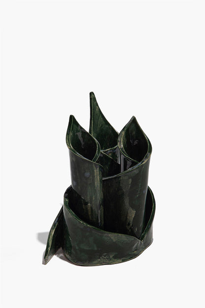 STAUD Home Ceramic Triple Candlestick Holder Forest Glaze