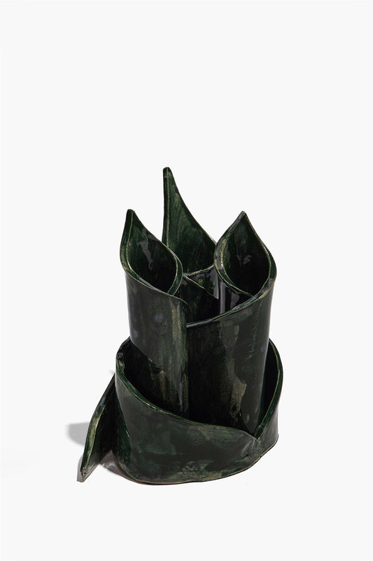 STAUD Home Ceramic Triple Candlestick Holder Forest Glaze