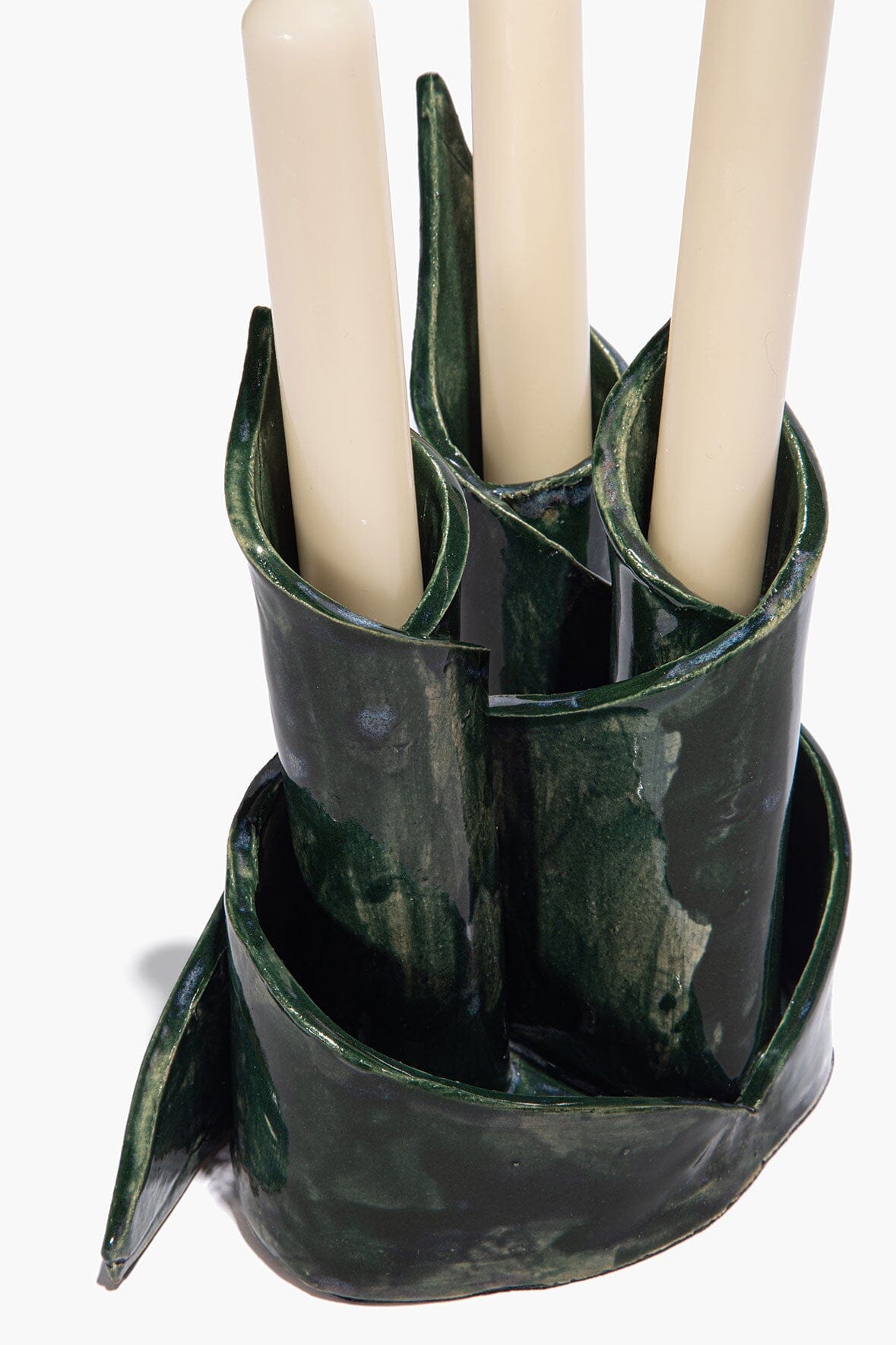 STAUD Home Ceramic Triple Candlestick Holder Forest Glaze
