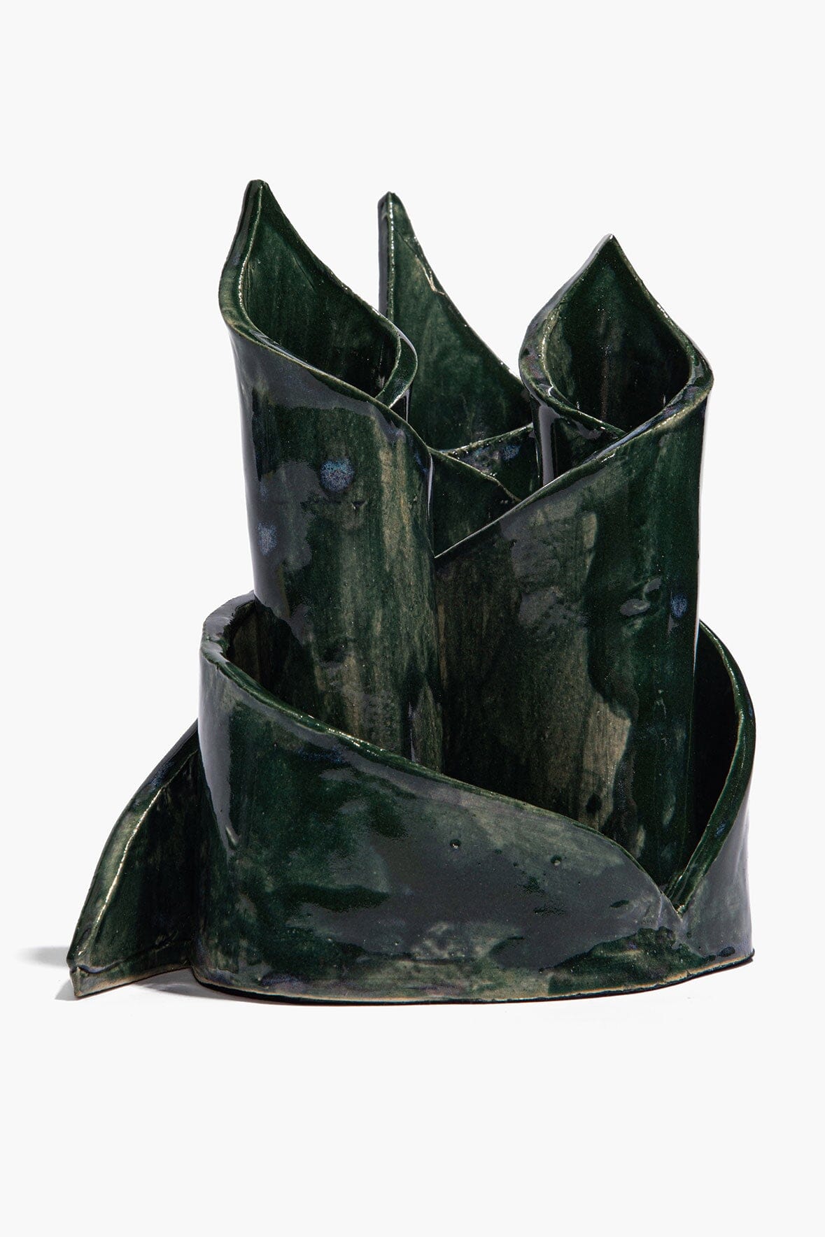 STAUD Home Ceramic Triple Candlestick Holder Forest Glaze