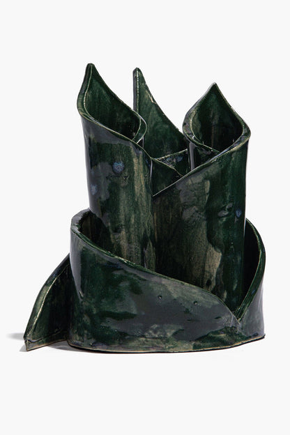 STAUD Home Ceramic Triple Candlestick Holder Forest Glaze