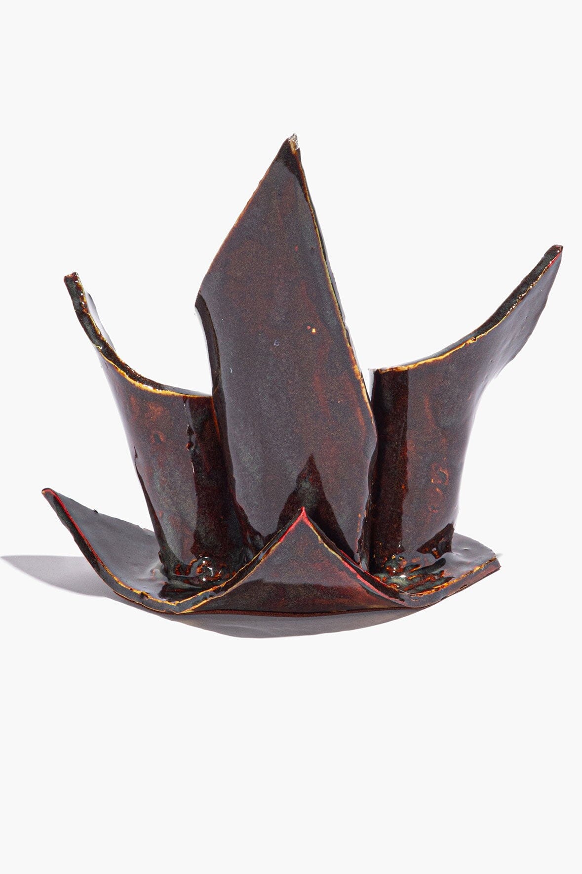 STAUD Home Ceramic Triple Candlestick Holder Maroon Wash Glaze