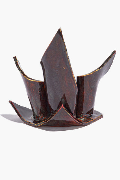 STAUD Home Ceramic Triple Candlestick Holder Maroon Wash Glaze