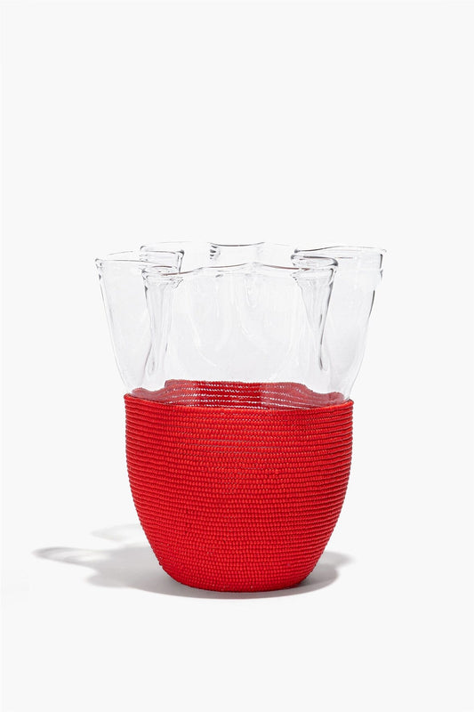 STAUD Home Wavy Beaded Vase Red