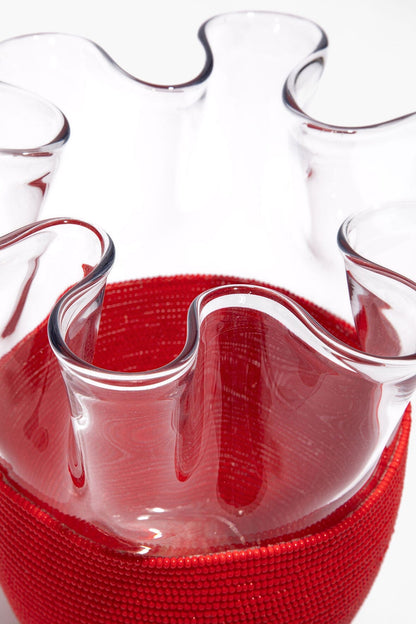 STAUD Home Wavy Beaded Vase Red