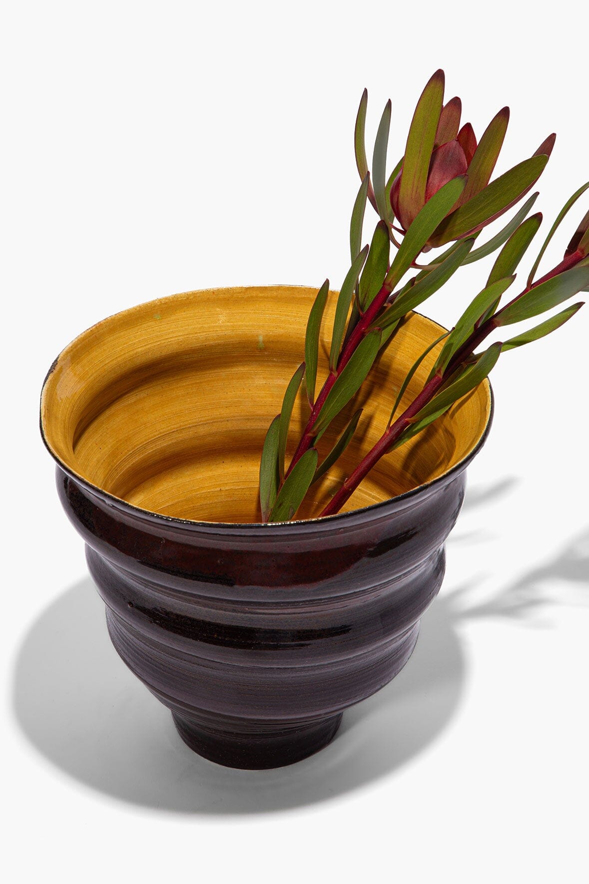 STAUD Home Stacked Cone Vase Burgundy Mustard Glaze