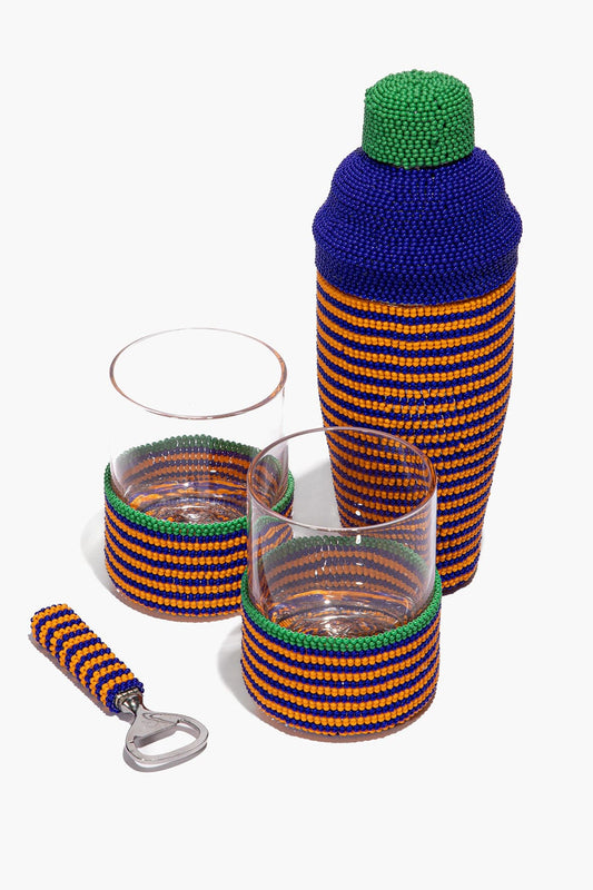 STAUD Home Beaded Barware Blue Stripe