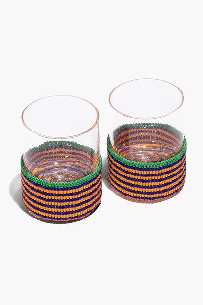 STAUD Home Beaded Barware Blue Stripe