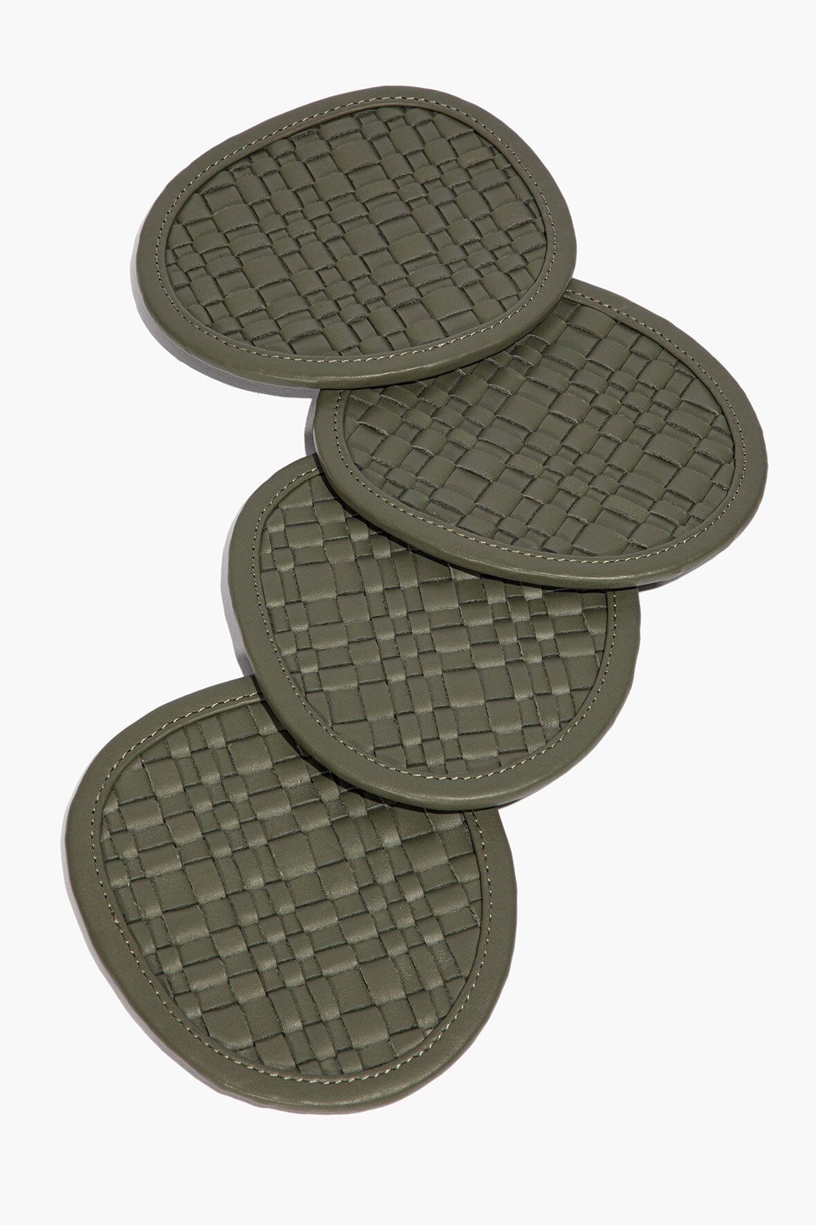 STAUD Home Grove Woven Leather Coasters Set Of 4 Moss