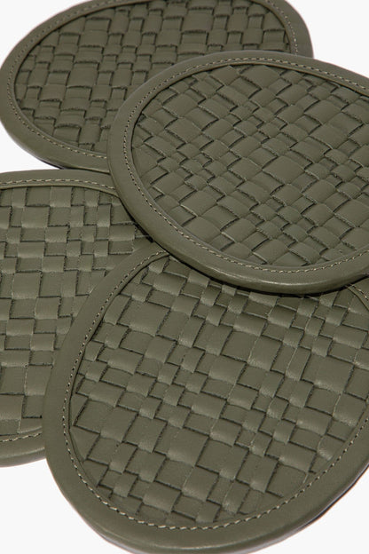 STAUD Home Grove Woven Leather Coasters Set Of 4 Moss