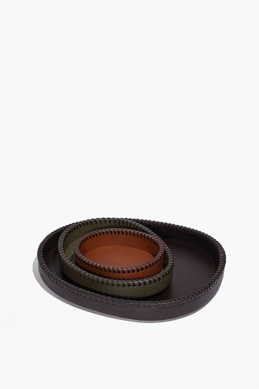 STAUD Home Foundry Leather Trays Espresso Moss Tan