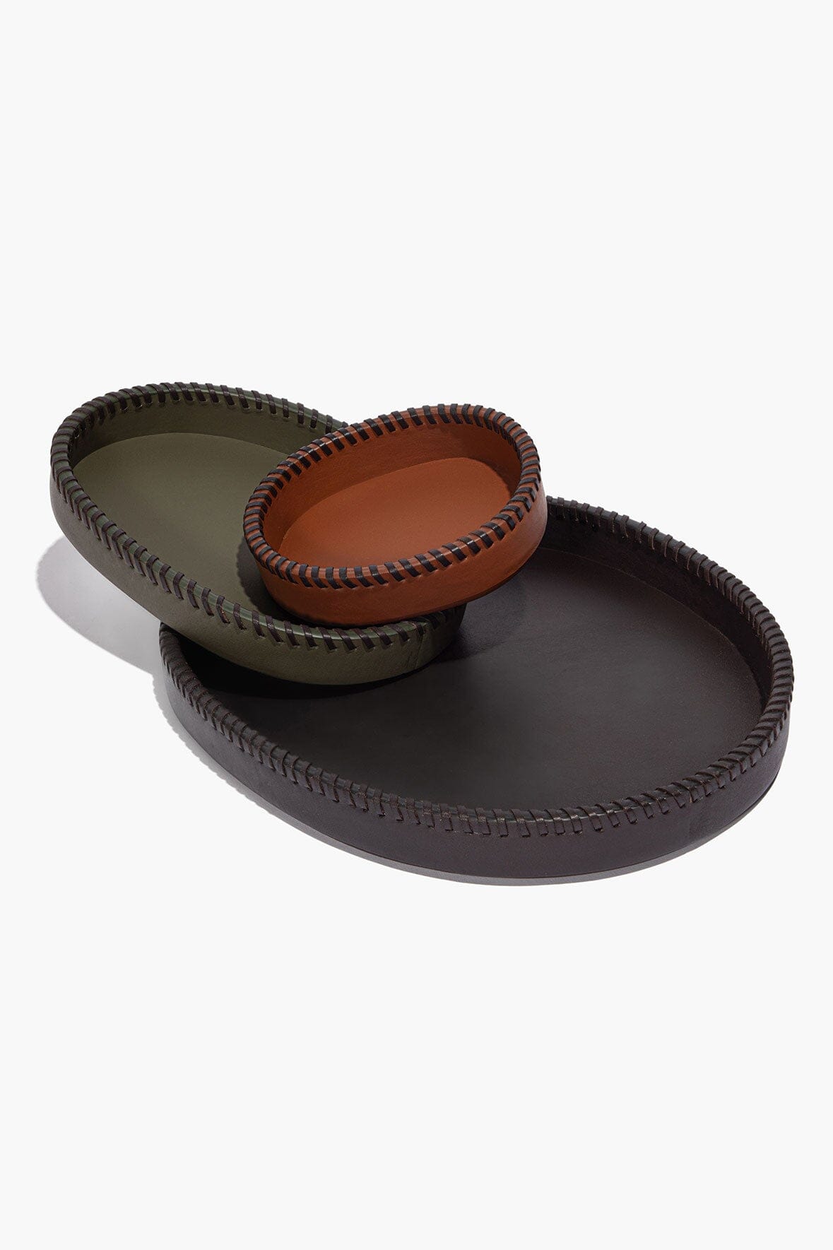 STAUD Home Foundry Leather Trays Espresso Moss Tan