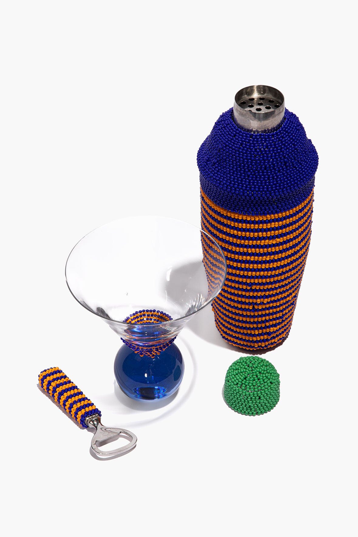 STAUD Home Beaded Barware Blue Stripe