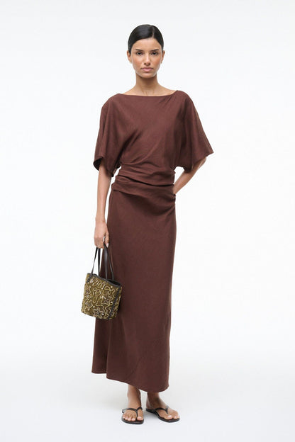 STAUD Sale|Dresses Amelie Linen Dress Dark Oak