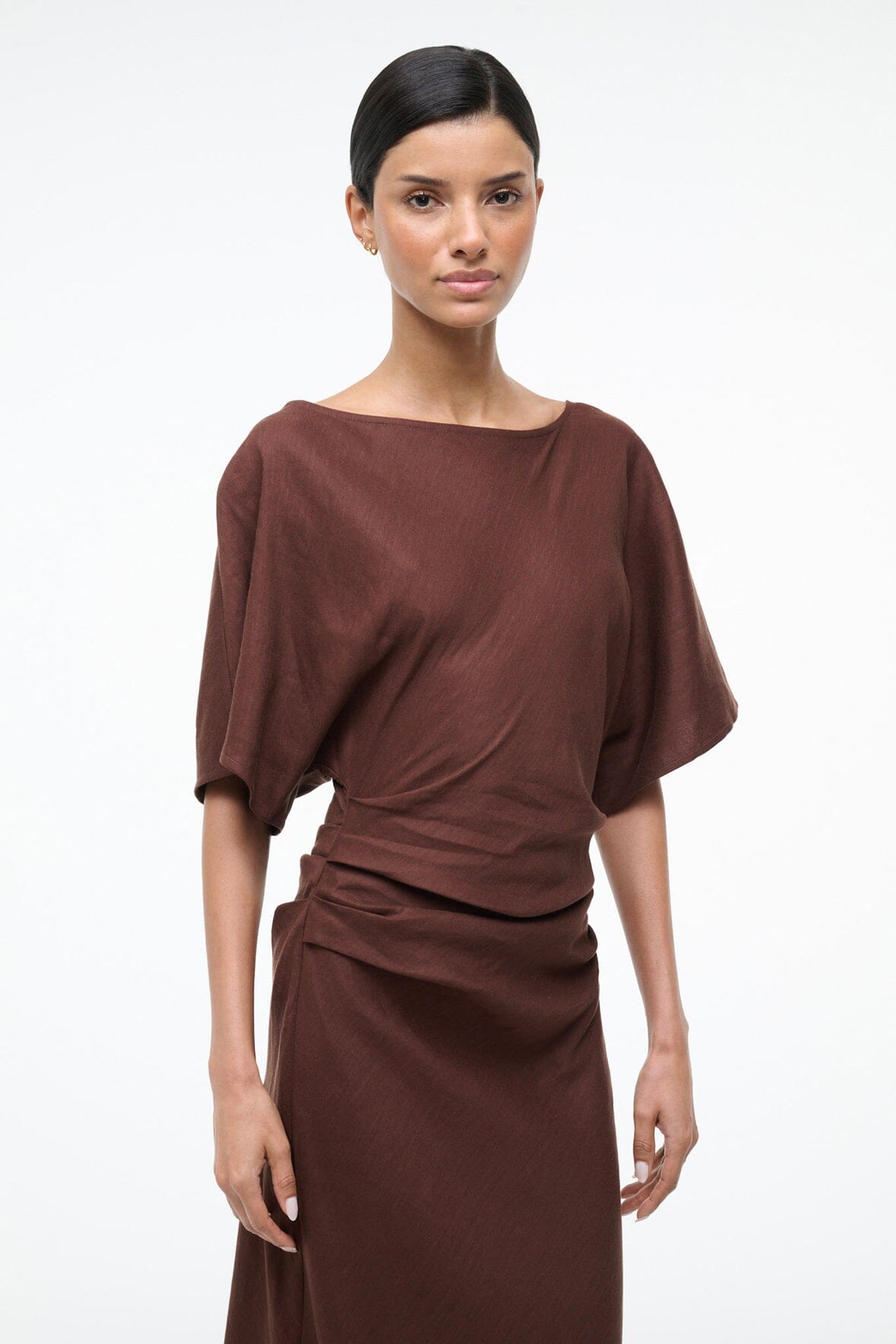 STAUD Sale|Dresses Amelie Linen Dress Dark Oak