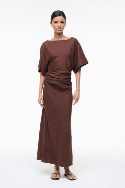 STAUD Sale|Dresses Amelie Linen Dress Dark Oak