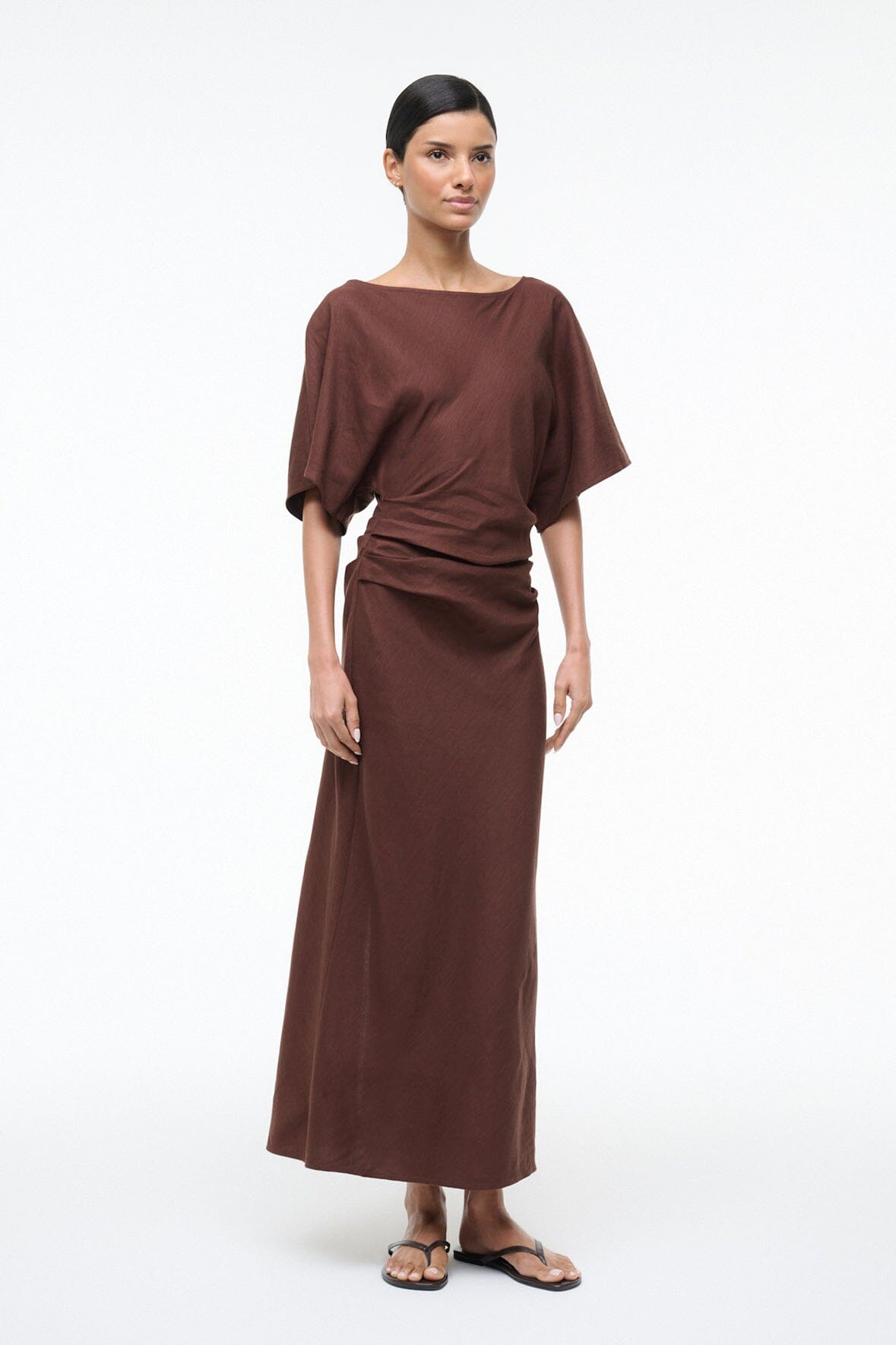 STAUD Sale|Dresses Amelie Linen Dress Dark Oak