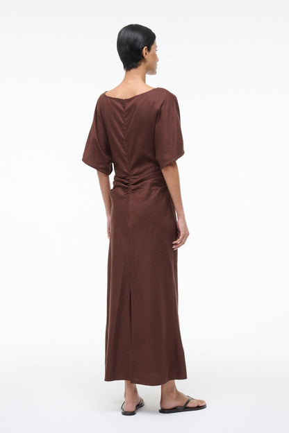 STAUD Sale|Dresses Amelie Linen Dress Dark Oak