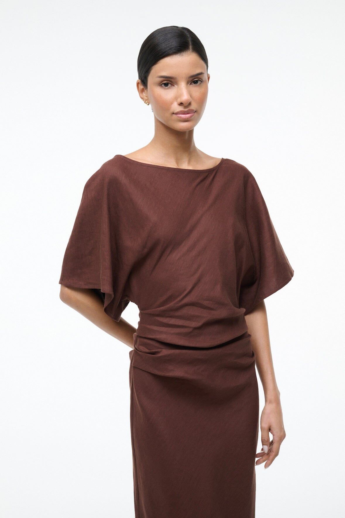 STAUD Sale|Dresses Amelie Linen Dress Dark Oak