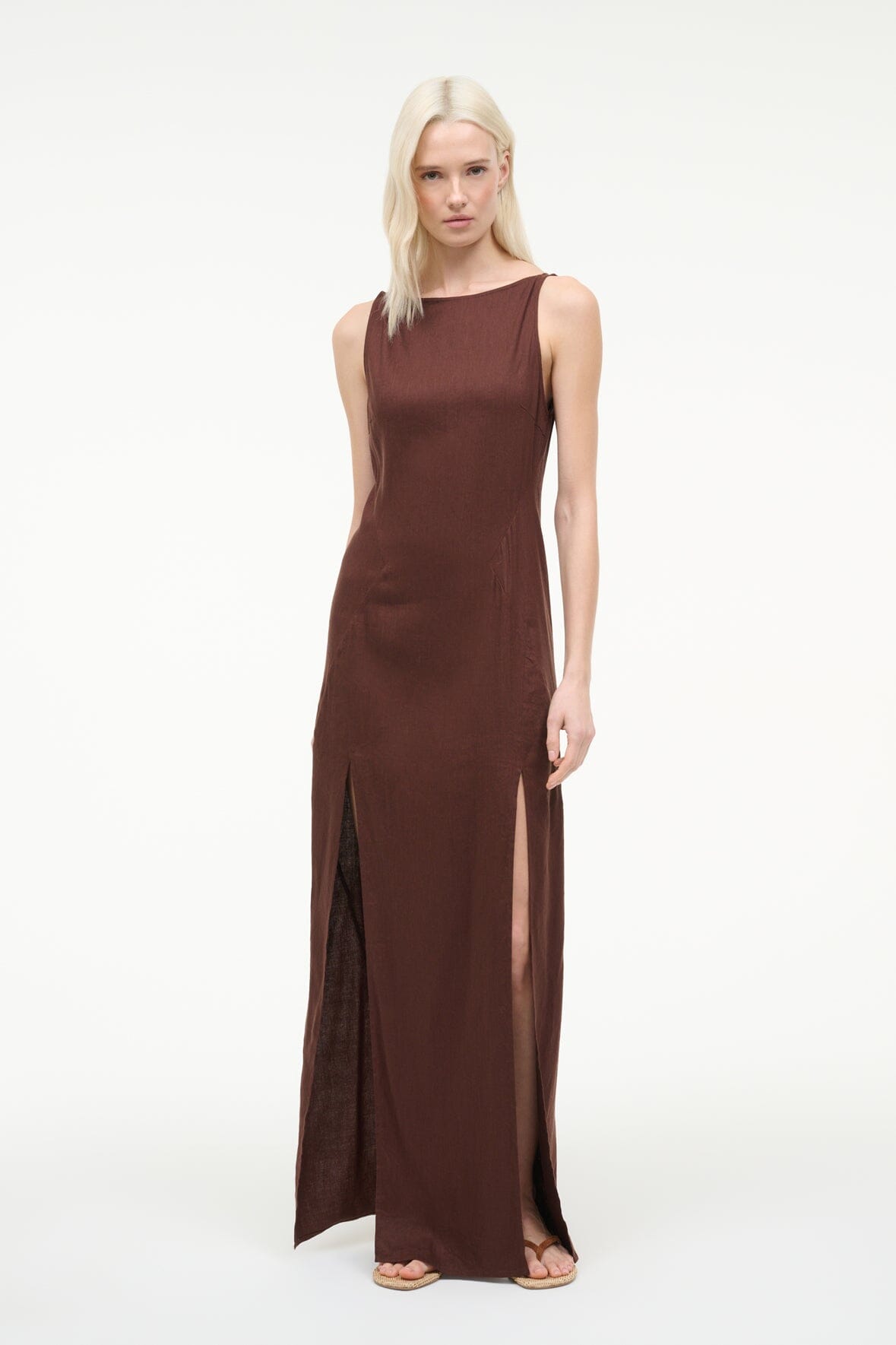 STAUD Sale|Dresses Costa Linen Dress Dark Oak