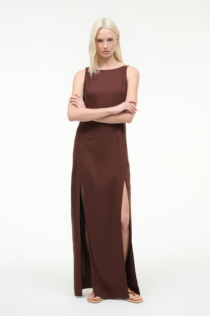 STAUD Sale|Dresses Costa Linen Dress Dark Oak
