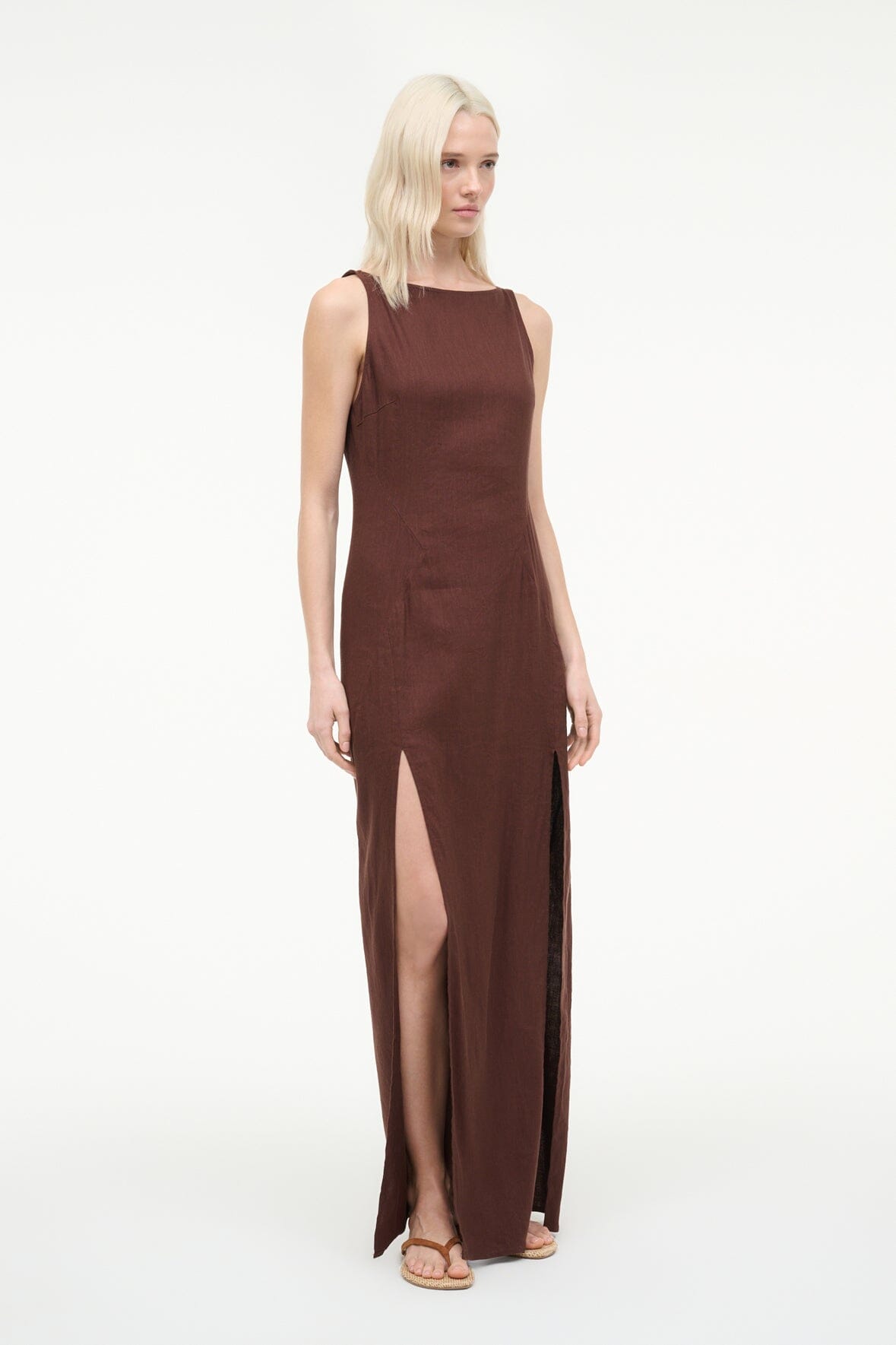 STAUD Sale|Dresses Costa Linen Dress Dark Oak