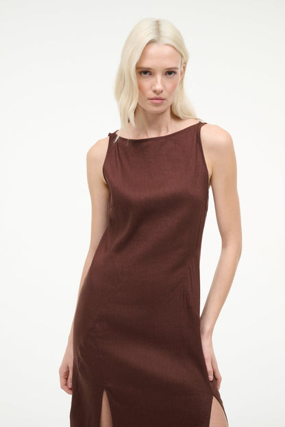 STAUD Sale|Dresses Costa Linen Dress Dark Oak