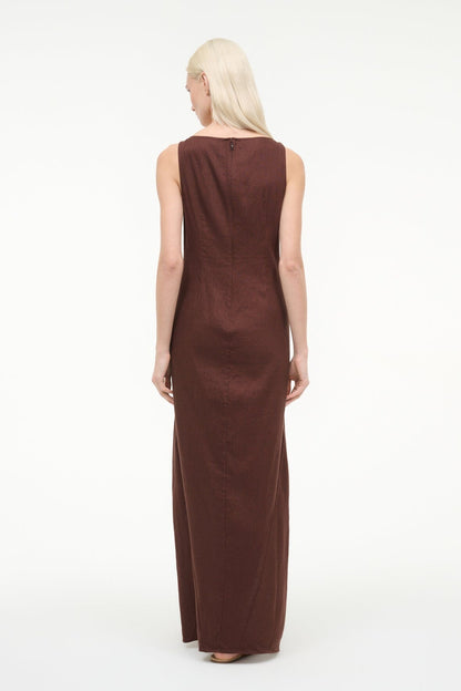 STAUD Sale|Dresses Costa Linen Dress Dark Oak