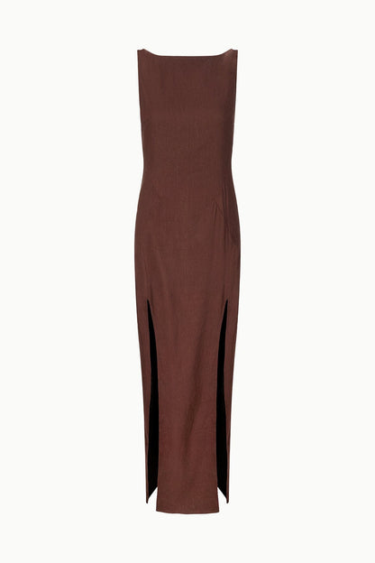 STAUD Sale|Dresses Costa Linen Dress Dark Oak
