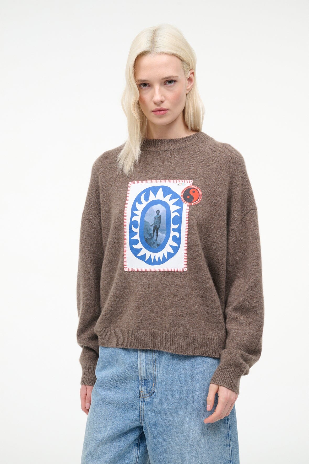 STAUD Sale Serrano Cashmere Relaxed Crew Truffle Patchwork