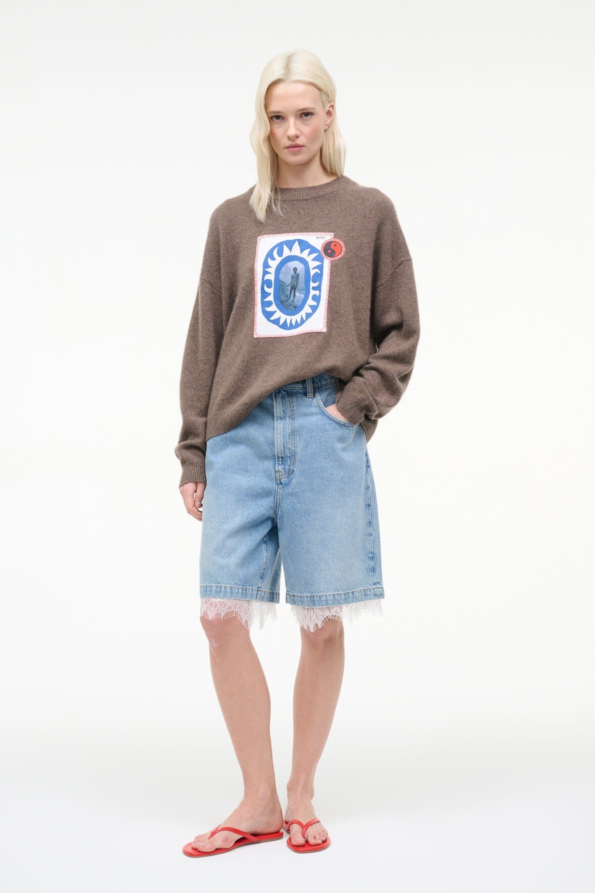 STAUD Sale Serrano Cashmere Relaxed Crew Truffle Patchwork