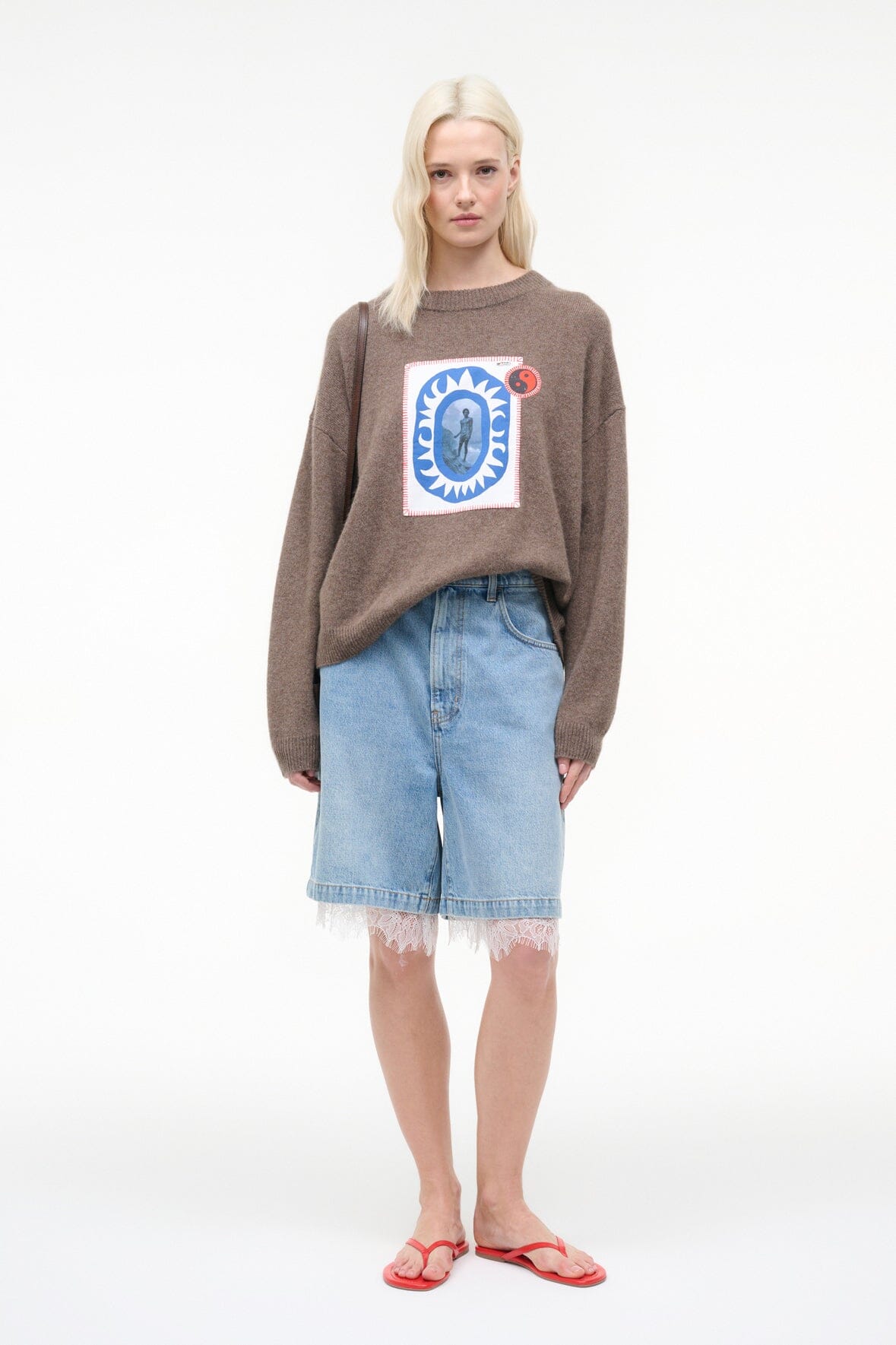 STAUD Sale Serrano Cashmere Relaxed Crew Truffle Patchwork