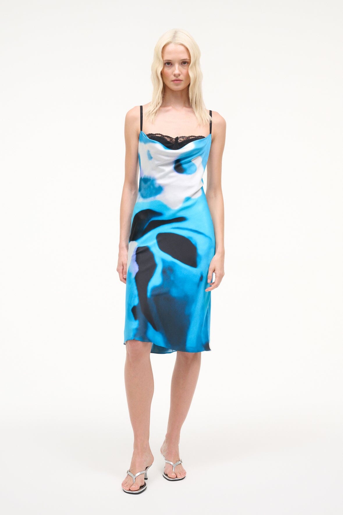 STAUD Sale Evangeline Silk Dress Blue Haze