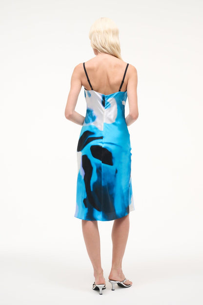 STAUD Sale Evangeline Silk Dress Blue Haze