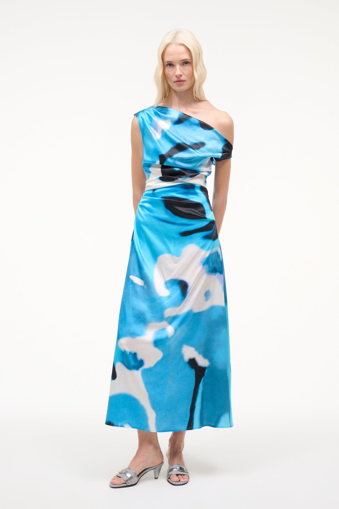 STAUD Sale Phare Silk Dress Blue Haze
