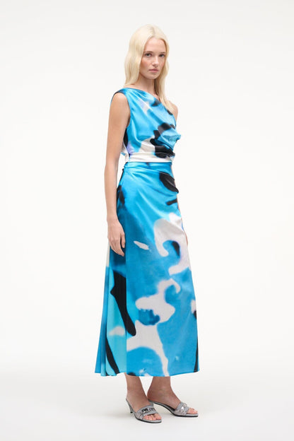 STAUD Sale Phare Silk Dress Blue Haze