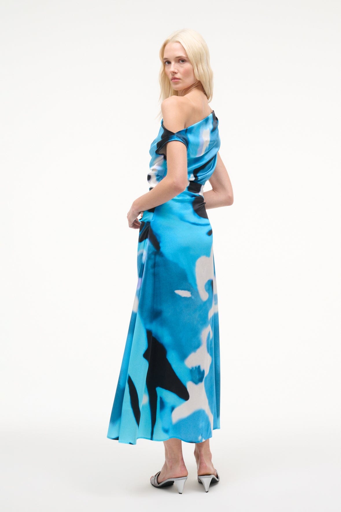 STAUD Sale Phare Silk Dress Blue Haze