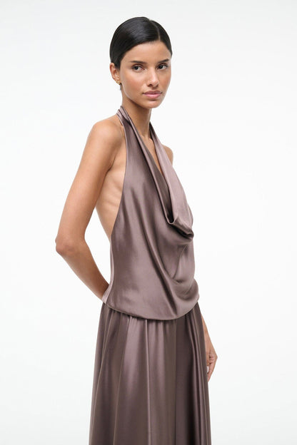 STAUD Sale Elira Silk Dress Mink Pool