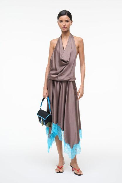 STAUD Sale Elira Silk Dress Mink Pool