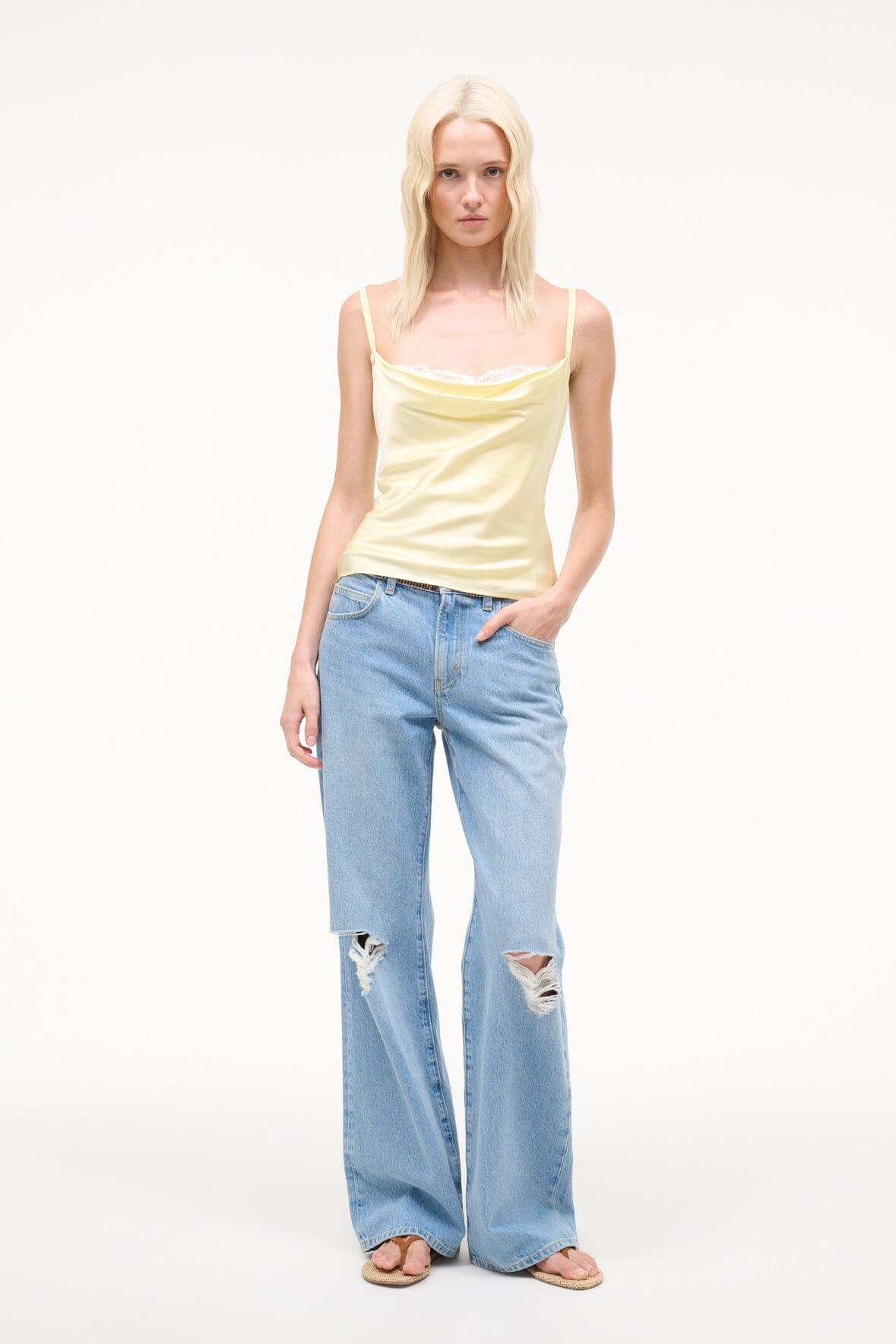 STAUD Sale Evangeline Silk Top Key Lime