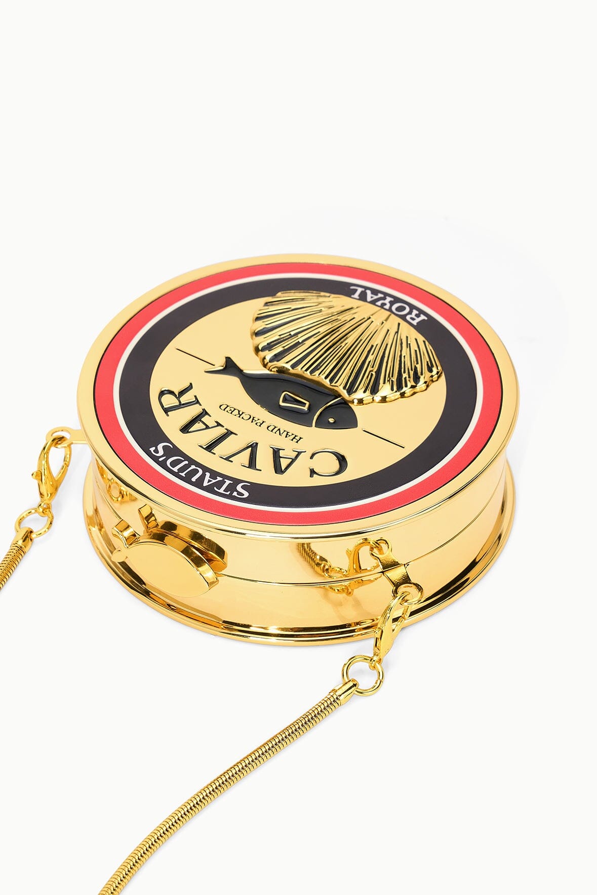 STAUD Sale Gold Caviar Tin Clutch With Chain Strap - Staud
