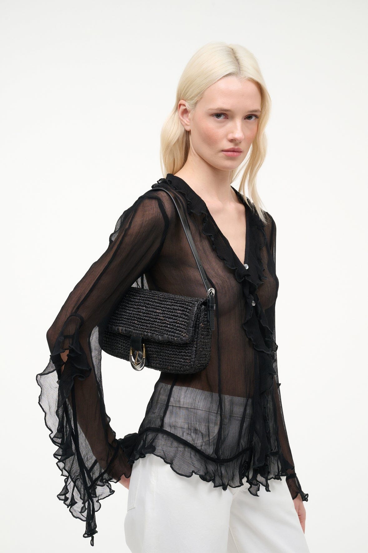 STAUD Sale Harlow Raffia Bag Black