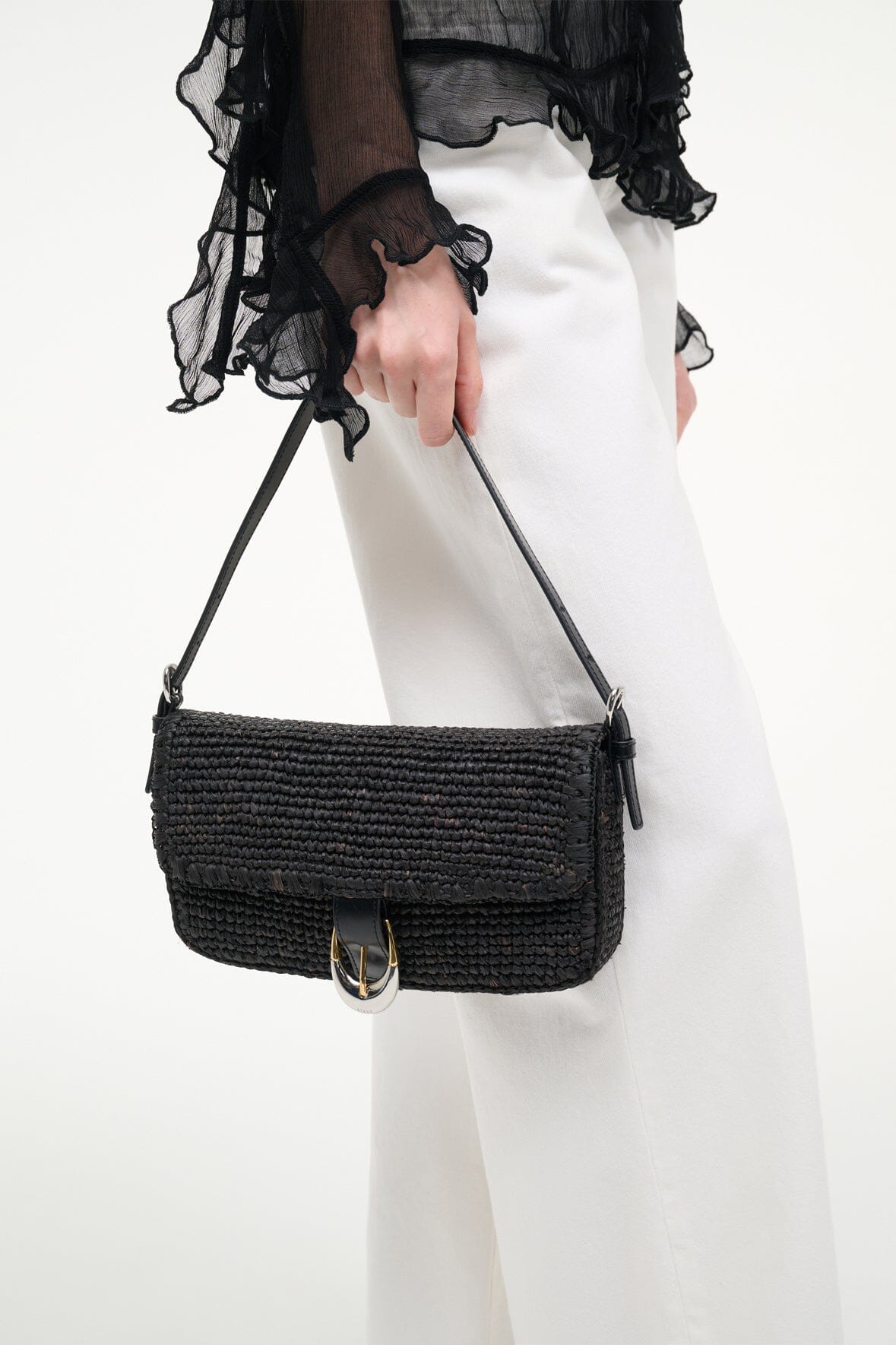 STAUD Sale Harlow Raffia Bag Black