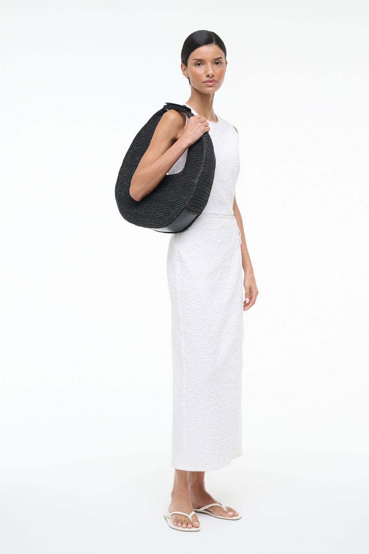 STAUD Sale Large Raffia Moon Tote Bag Black