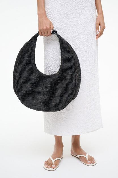 STAUD Sale Large Raffia Moon Tote Bag Black